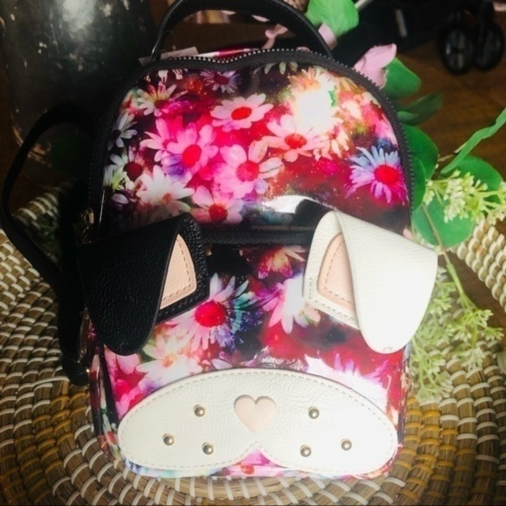 Betsey Johnson Puppy Dog Mini Backpack Floral Print Cute Designer Bag NWT